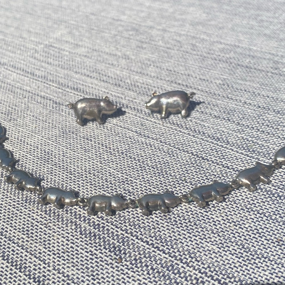 Silver Pig Bracelet and Earrings Set- One of a kind!